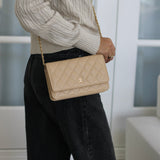 Chanel Beige Clair Caviar Wallet on Chain with Gold Hardware