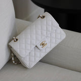 Chanel White Caviar Small Classic Flap with Light Gold Hardware