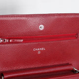 Chanel Red Caviar Wallet on Chain with Silver Hardware