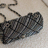Chanel 21S Swarovski Crystal Black Tweed Mini Rectangle with Silver Hardware