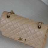 Chanel 19S Iridescent Beige Caviar Medium Classic Flap with Light Gold Hardware