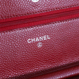Chanel Red Caviar Wallet on Chain with Silver Hardware