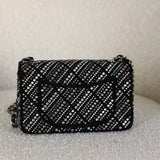 Chanel 21S Swarovski Crystal Black Tweed Mini Rectangle with Silver Hardware