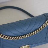 Chanel 18S Blue Caviar New Medium Boy with Light Gold Hardware