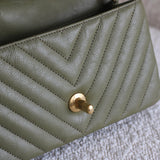 Chanel Olive Green Calfskin Chevron Mini Rectangle with Aged Gold Hardware