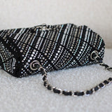 Chanel 21S Swarovski Crystal Black Tweed Mini Rectangle with Silver Hardware