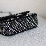 Chanel 21S Swarovski Crystal Black Tweed Mini Rectangle with Silver Hardware