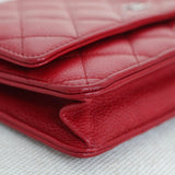 Chanel Red Caviar Wallet on Chain with Silver Hardware