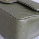 Chanel Olive Green Calfskin Chevron Mini Rectangle with Aged Gold Hardware