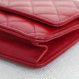 Chanel Red Caviar Wallet on Chain with Silver Hardware