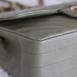 Chanel Olive Green Calfskin Chevron Mini Rectangle with Aged Gold Hardware