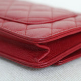Chanel Red Caviar Wallet on Chain with Silver Hardware