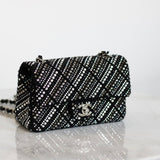 Chanel 21S Swarovski Crystal Black Tweed Mini Rectangle with Silver Hardware