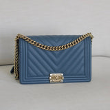 Chanel 18S Blue Caviar New Medium Boy with Light Gold Hardware