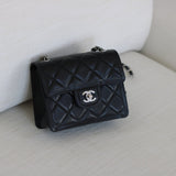 Chanel 23K Black Caviar Mini Square with Silver Hardware