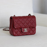 Chanel 17B Red Caviar Mini Square with Silver Hardware
