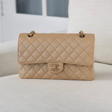 Chanel 19S Iridescent Beige Caviar Medium Classic Flap with Light Gold Hardware