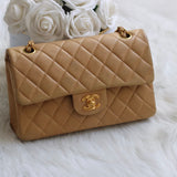Vintage Chanel Beige Lambskin Small Classic Flap with 24k Gold Hardware