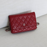 Chanel Red Caviar Wallet on Chain with Silver Hardware