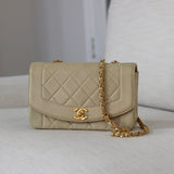 Vintage Chanel Light Beige Lambskin Small Diana with 24k Gold Hardware