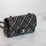 Chanel 21S Swarovski Crystal Black Tweed Mini Rectangle with Silver Hardware