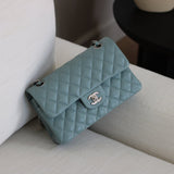 Chanel 20B Light Blue Caviar Small Classic Flap with Silver Hardware