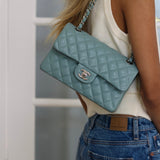 Chanel 20B Light Blue Caviar Small Classic Flap with Silver Hardware