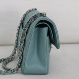 Chanel 20B Light Blue Caviar Small Classic Flap with Silver Hardware