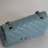 Chanel 20B Light Blue Caviar Small Classic Flap with Silver Hardware