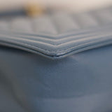 Chanel 18S Blue Caviar New Medium Boy with Light Gold Hardware