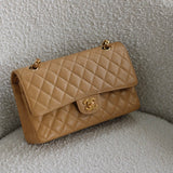 Vintage Chanel Dark Beige Caviar Medium Classic Flap with 24k Gold Hardware