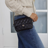 Chanel 25C Black Caviar Mini Zip Clutch on Chain with Light Gold Hardware