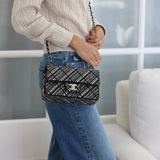 Chanel 21S Swarovski Crystal Black Tweed Mini Rectangle with Silver Hardware
