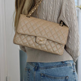Chanel 19S Iridescent Beige Caviar Medium Classic Flap with Light Gold Hardware