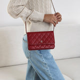 Chanel Red Caviar Wallet on Chain with Silver Hardware