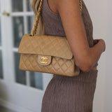 Vintage Chanel Beige Lambskin Small Classic Flap with 24k Gold Hardware