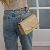 Vintage Chanel Light Beige Lambskin Small Diana with 24k Gold Hardware
