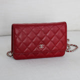 Chanel Red Caviar Wallet on Chain with Silver Hardware