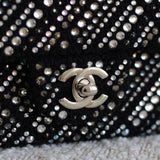 Chanel 21S Swarovski Crystal Black Tweed Mini Rectangle with Silver Hardware