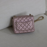 Chanel 14B Metallic Pink Goatskin Mini Square with Light Gold Hardware