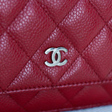 Chanel Red Caviar Wallet on Chain with Silver Hardware