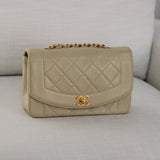 Vintage Chanel Light Beige Lambskin Small Diana with 24k Gold Hardware
