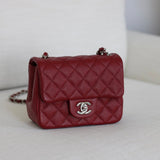 Chanel 17B Red Caviar Mini Square with Silver Hardware