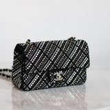 Chanel 21S Swarovski Crystal Black Tweed Mini Rectangle with Silver Hardware