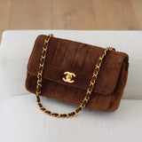 Vintage Chanel Brown Suede Sheepskin Vertical Flap with 24k Gold Hardware