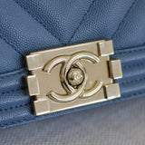 Chanel 18S Blue Caviar New Medium Boy with Light Gold Hardware
