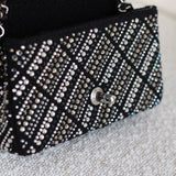 Chanel 21S Swarovski Crystal Black Tweed Mini Rectangle with Silver Hardware