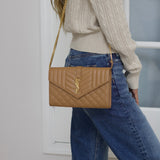 Saint Laurent Caramel Tan Triquilt Envelope WOC