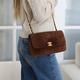 Vintage Chanel Brown Suede Sheepskin Vertical Flap with 24k Gold Hardware