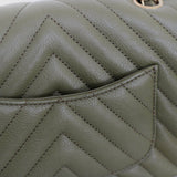 Chanel Olive Green Calfskin Chevron Mini Rectangle with Aged Gold Hardware